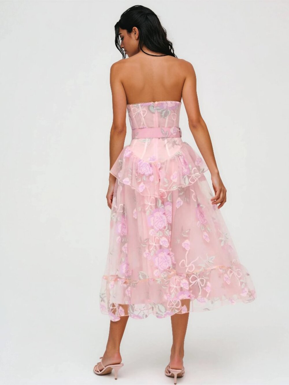 For Love & Lemons Emmeline Embroidery Midi Dress - Pink - Picture 2 of 7
